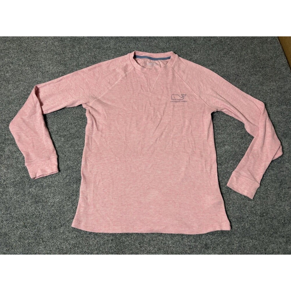 Vineyard Vines Shirt Mens S Pink Long Sleeve Thermal Waffle Knit Whale Logo